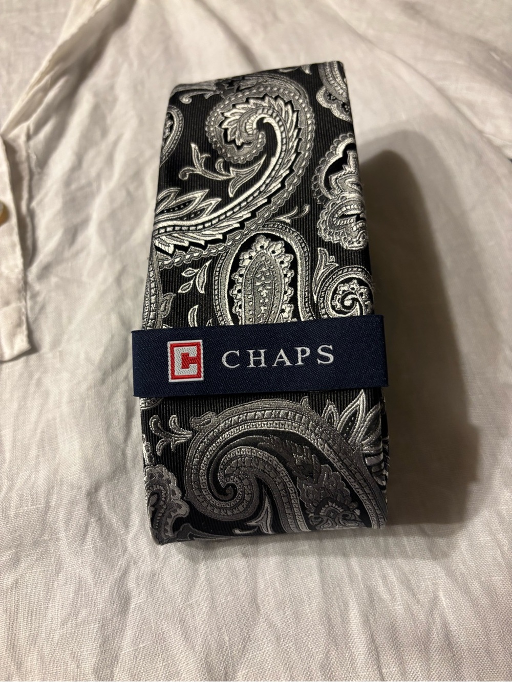 Chaps Black and Silver Paisley Silk- Tie